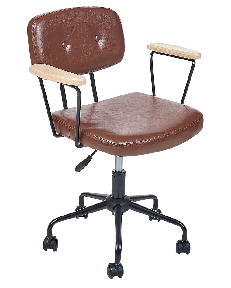 Faux Leather Desk Chair Brown ALGERITA Beliani.co.uk