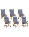 Összecsukható kerti akácfa szék hatdarabos szettben kék párnákkal JAVA_788405
