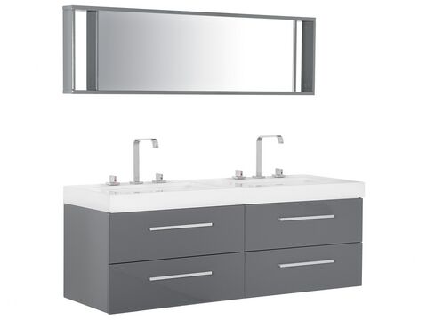 Bathroom Vanity With Double Sink 4 Drawers And Mirror Grey Malaga Beliani Sk