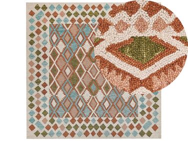 Teppich Wolle mehrfarbig 200 x 200 cm geometrisches Muster Kurzflor ERMENEK