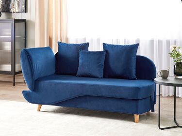 Left Hand Velvet Chaise Lounge with Storage Blue MERI II