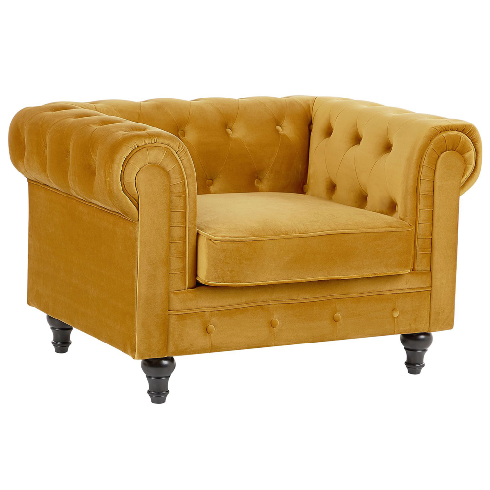 Fotel welurowy żółty CHESTERFIELD