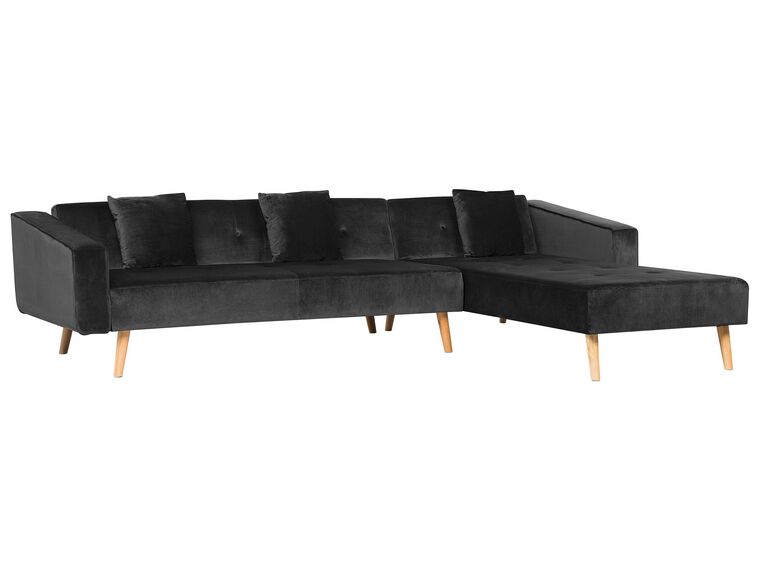 Left Hand Velvet Corner Sofa Bed Black VADSO Beliani.co.uk