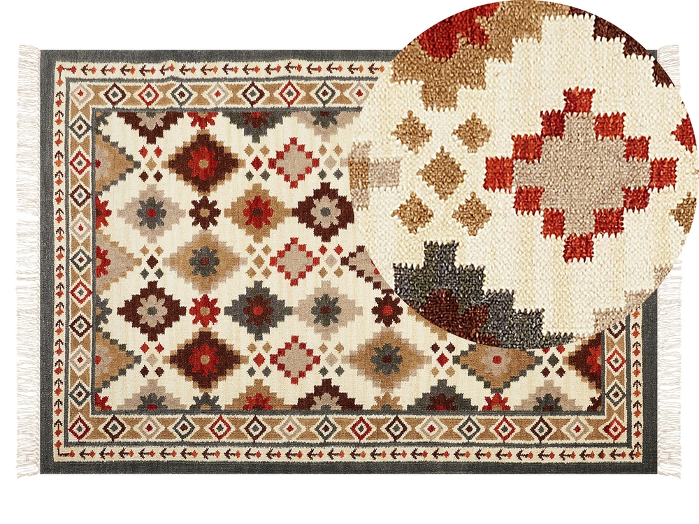 orientalisches cm Muster GHUKASAVAN Kurzflor Teppich Wolle 200 x mehrfarbig 140 Kelim