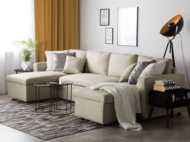 Fabric Corner Sofa Bed with Storage Beige SOMMEN 