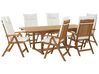 6 Seater Acacia Wood Garden Dining Set with Off-White Cushions JAVA_785809