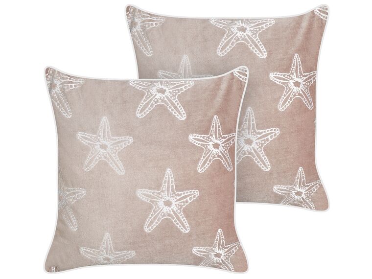 2 poduszki dekoracyjne w rozgwiazdy welurowe 45 x 45 cm różowe CERAMIUM_892970