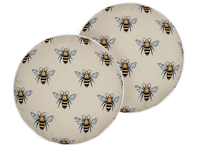 2 poduszki ogrodowe w pszczoły ⌀ 40 cm beżowe CANNETO_881414