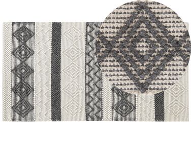 Teppich Wolle beige / grau 80 x 150 cm geometrisches Muster Kurzflor DAVUTLAR