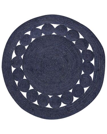 Kulatý jutový koberec ø 120 cm tmavě modrý KOYUNLU