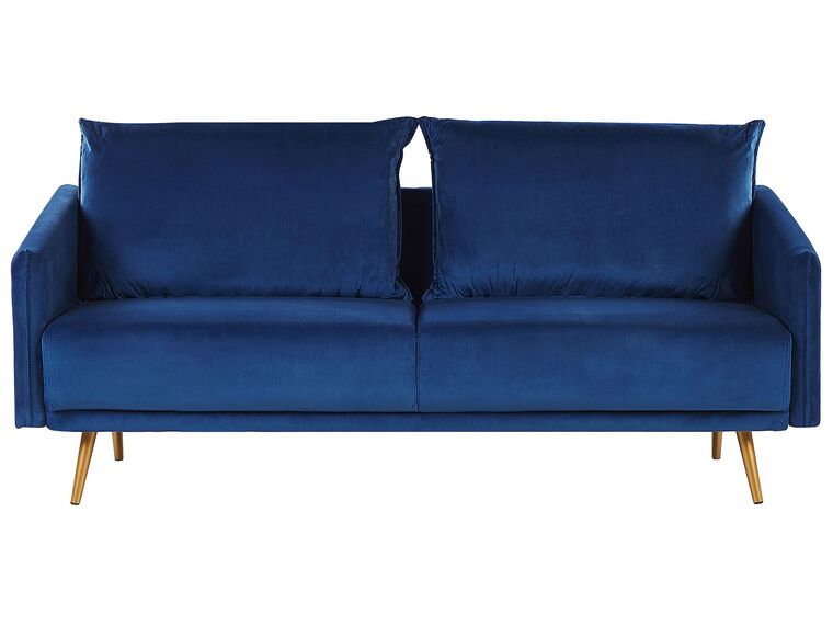 3-Sitzer Sofa Samtstoff dunkelblau mit goldenen Beinen MAURA_789108