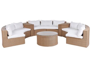 Lounge Set Rattan sandbeige 9-Sitzer rund Auflagen weiss SEVERO