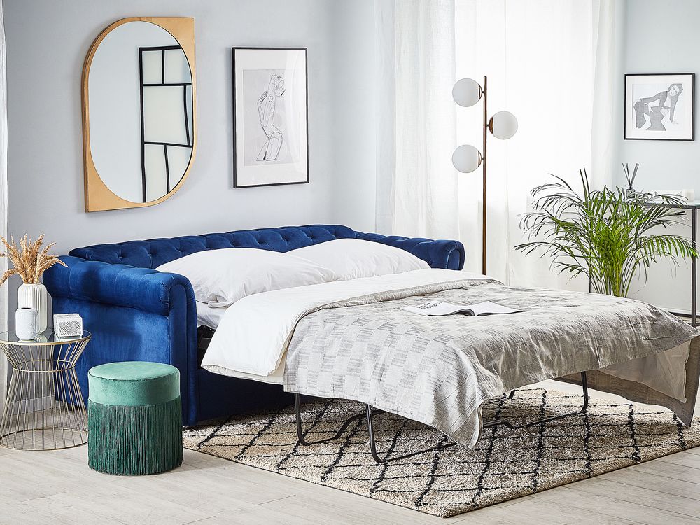 Velvet Sofa Bed Blue Chesterfield Beliani Co Uk Velvet Sofa Bed Blue Chesterfield, Blue Velvet Sofa Bed