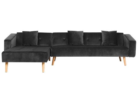 Right Hand Velvet Corner Sofa Bed Black Vadso Beliani Sk Hand Velvet Corner Sofa Bed Black Vadso, Black Velvet Corner Sofa Bed