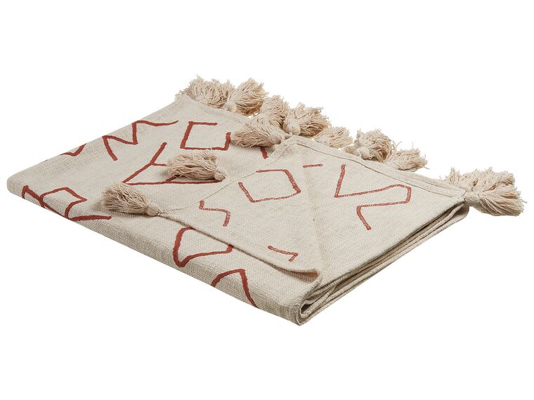Cotton Blanket 130 x 180 cm Beige with Red BHIWANI_829188