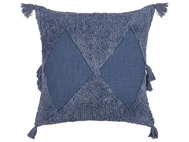 Tufted Cotton Cushion with Tassels 45 x 45 cm Blue AVIUM