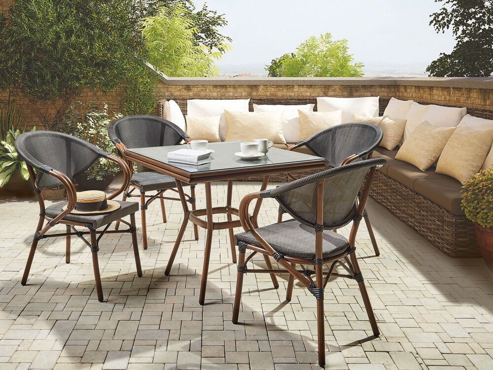 4 Seater Garden Dining Set Dark Wood and Grey CASPRI | Beliani.co.uk