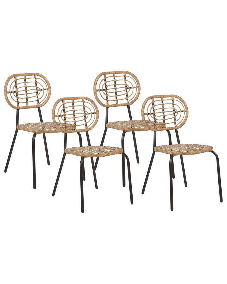 Conjunto de 4 sillas de ratán beige/negro/natural PRATELLO_867998