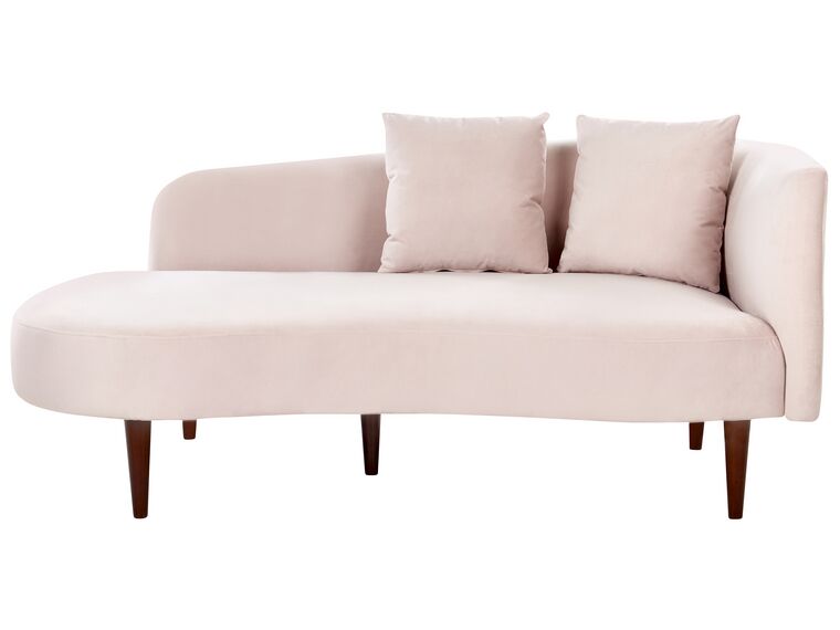 Chaise-longue versão à direita em veludo rosa pastel CHAUMONT_871183