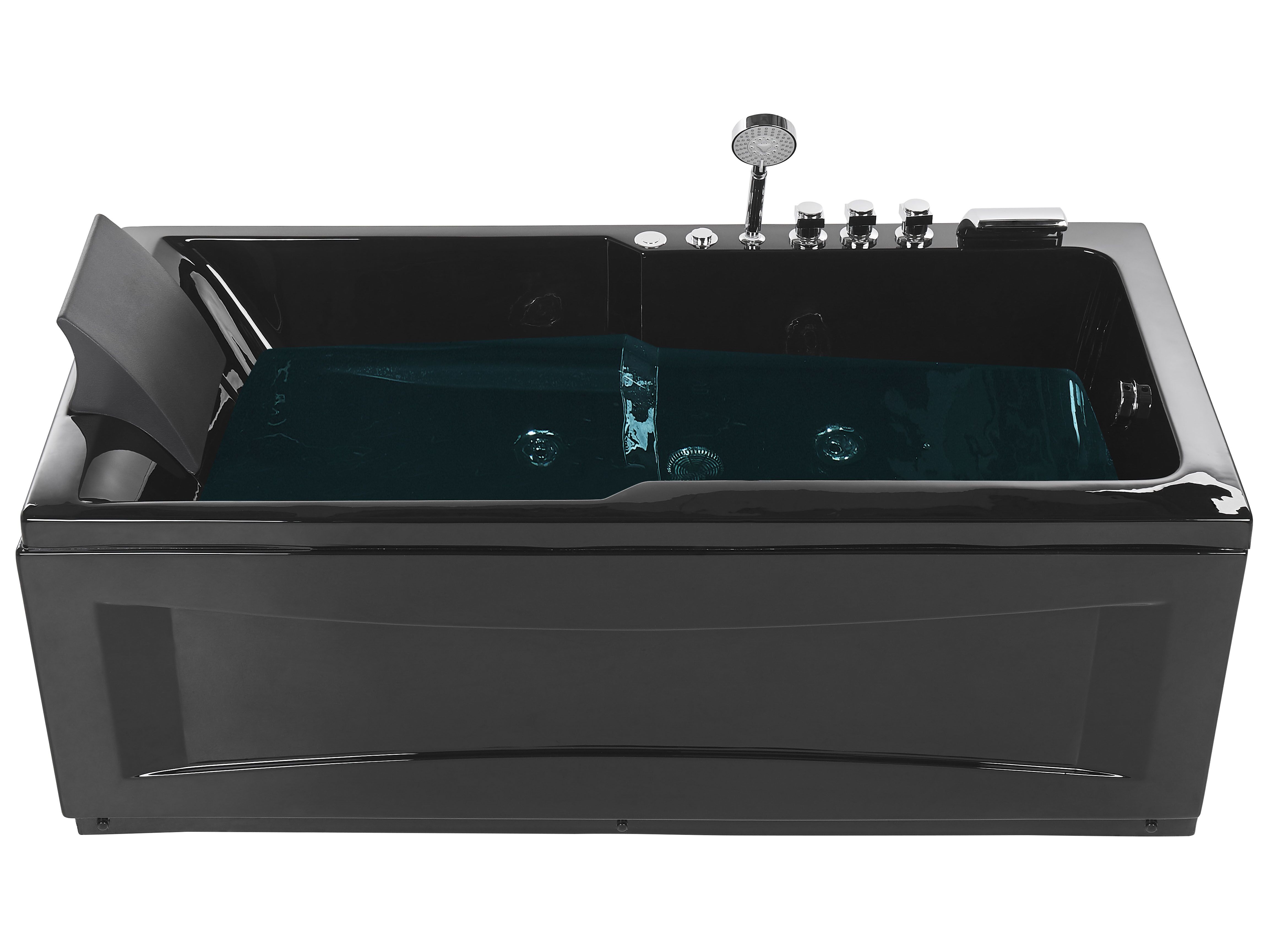 Left Hand Whirlpool Bath with LED 1690 x 810 mm Black ARTEMISA ...