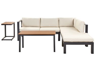 Lounge Set Kunstholz schwarz 5-Sitzer Auflagen beige MESSINA