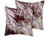 Set of 2 Velvet Cushions Leaf Pattern 45 x 45 cm Burgundy CALLA_769111