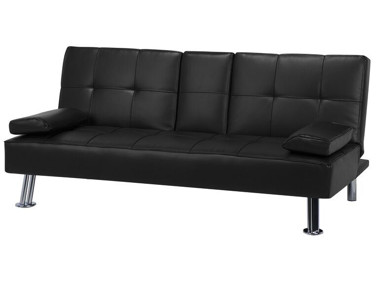 Faux Leather Sofa Bed Black ROXEN Beliani.co.uk