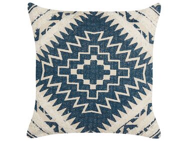 Cotton Cushion Geometric Pattern 50 x 50 cm Blue and Beige SAFI