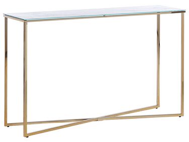 Glass Top Console Table Marble Effect White and Gold ROYSE