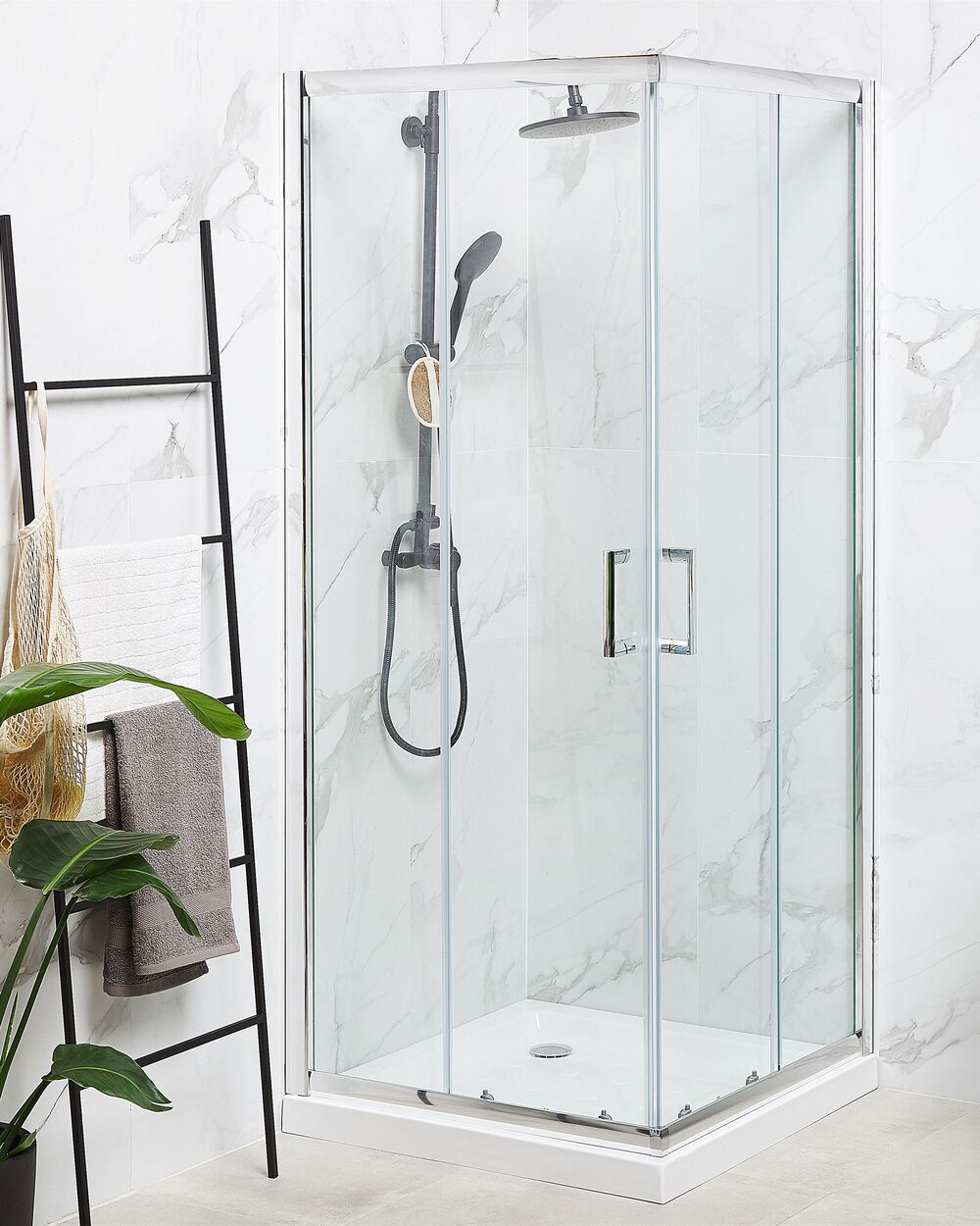 Mampara de ducha de vidrio templado plateada 90 x 90 x 185 cm