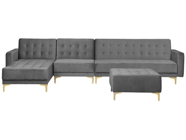 Right Hand Modular Velvet Sofa with Ottoman Grey ABERDEEN_760867