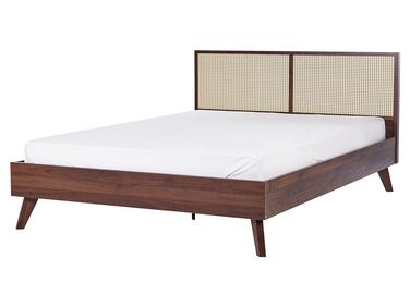 Ratanová posteľ 160 x 200 cm tmavé drevo MONPAZIER