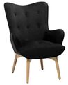 Velvet Wingback Chair with Footstool Black VEJLE_712863