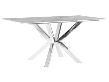 Glass Top Dining Table 160 x 90 cm Marble Effect with Silver SABROSA