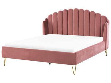 Zamatová posteľ 180 x 200 cm ružová AMBILLOU