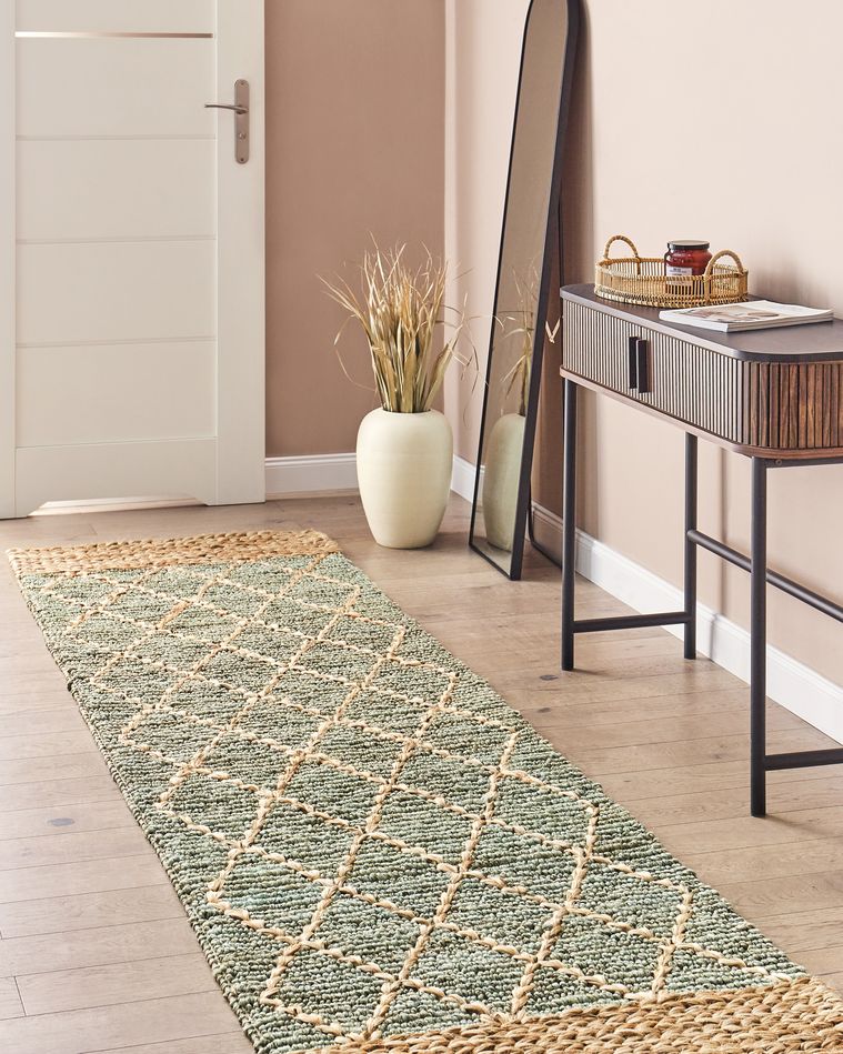 Jute Runner Rug 80 x 300 cm Green and Beige TELLIKAYA Beliani.co.uk