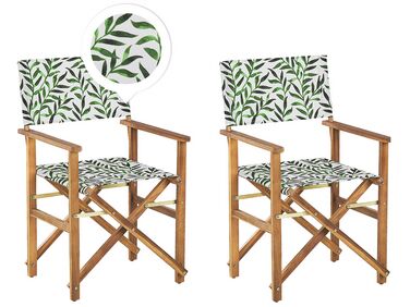 Conjunto 2 cadeiras em madeira clara e 2 lonas cinzentas e padrão folhas CINE
