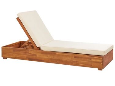 Wooden Reclining Sun Lounger with Cushion Off-White FANANO