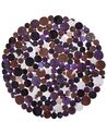 Tapis patchwork rond en cuir marron et violet SORGUN_738093