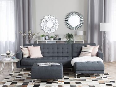 Left Hand Fabric Corner Sofa with Ottoman Dark Grey ABERDEEN 