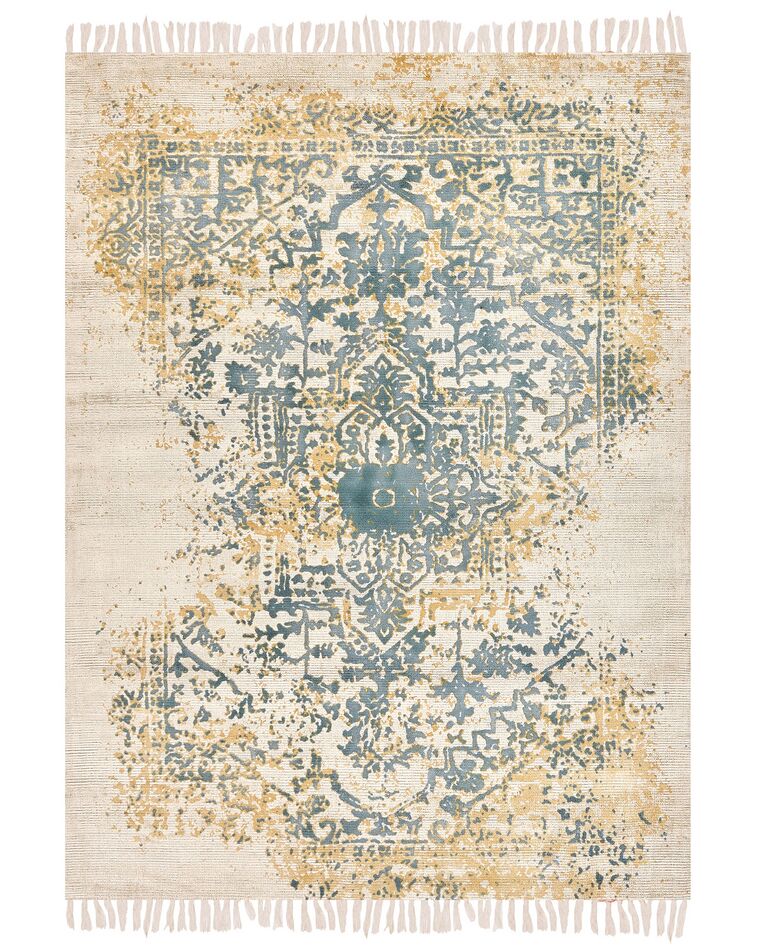 Teppich Viskose senfgelb / grün 160 x 230 cm orientalisches Muster Kurzflor BOYALI_836783