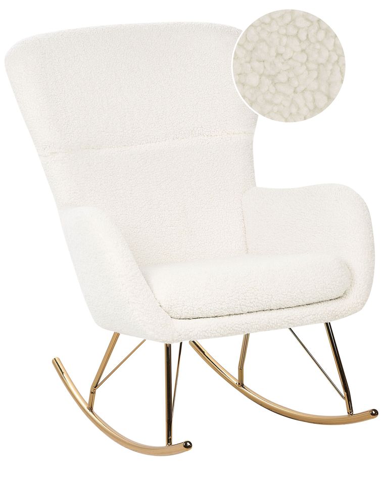 Boucle Rocking Chair White and Gold ANASET | Beliani.fi