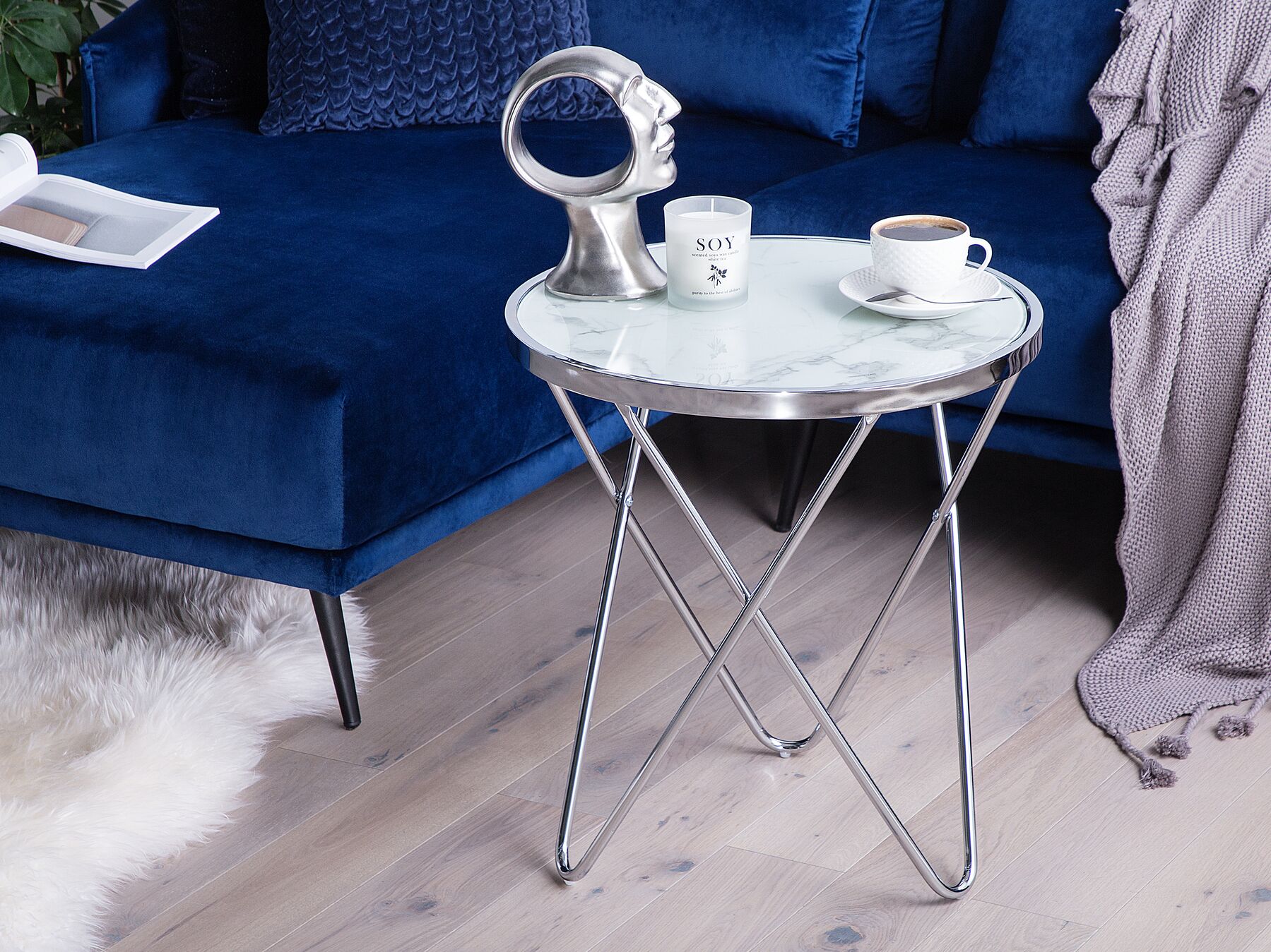 Mesa de centro efecto mármol blanco/plata MERIDIAN II | Beliani.es