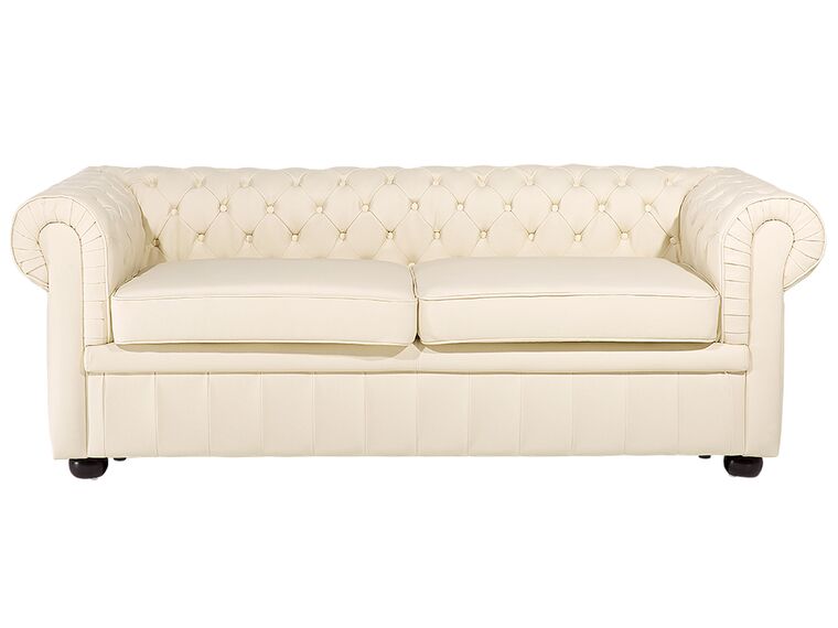3 Seater Leather Sofa Cream CHESTERFIELD_539564