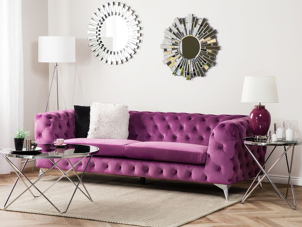3 Seater Velvet Fabric Sofa Purple SOTRA | Beliani.co.uk