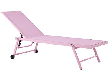 Tumbona reclinable de metal/textil trenzado rosa pastel PORTOFINO