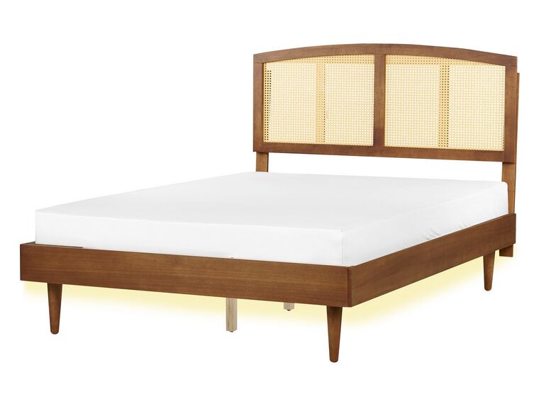 EU Double Size Bed with LED Light Wood VARZY_899876