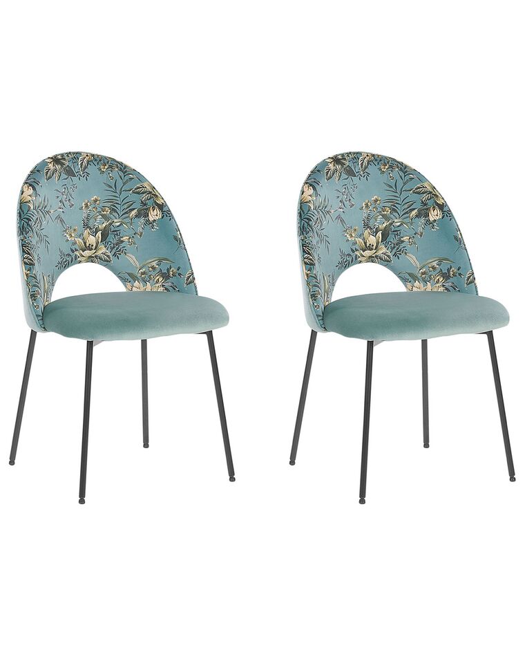 Set of 2 Velvet Dining Chairs Floral Pattern Green COVELO_902282
