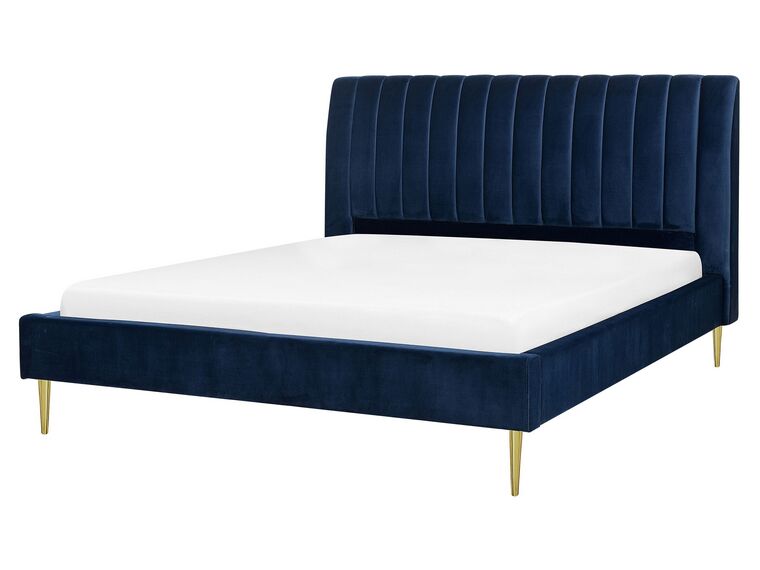 Modrá sametová postel 160 x 200 cm MARVILLE_745612