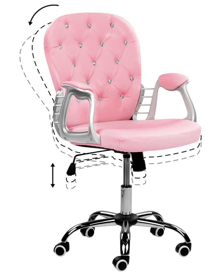 Swivel Faux Leather Office Chair Pink with Crystals PRINCESS Beliani